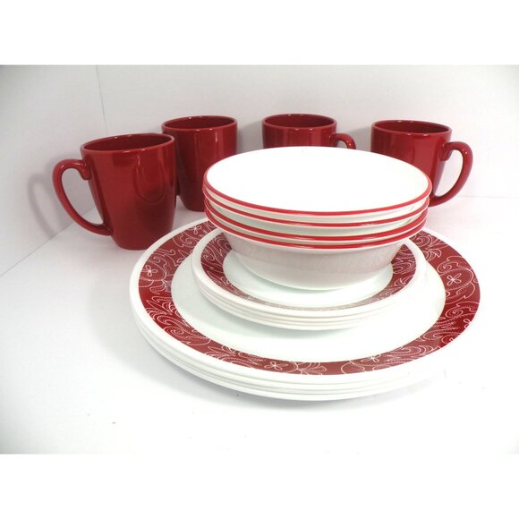 Corelle Livingware 16-Piece Dinnerware Set Bandhani Design Durable Vitrelle Glas - Picture 8 of 10